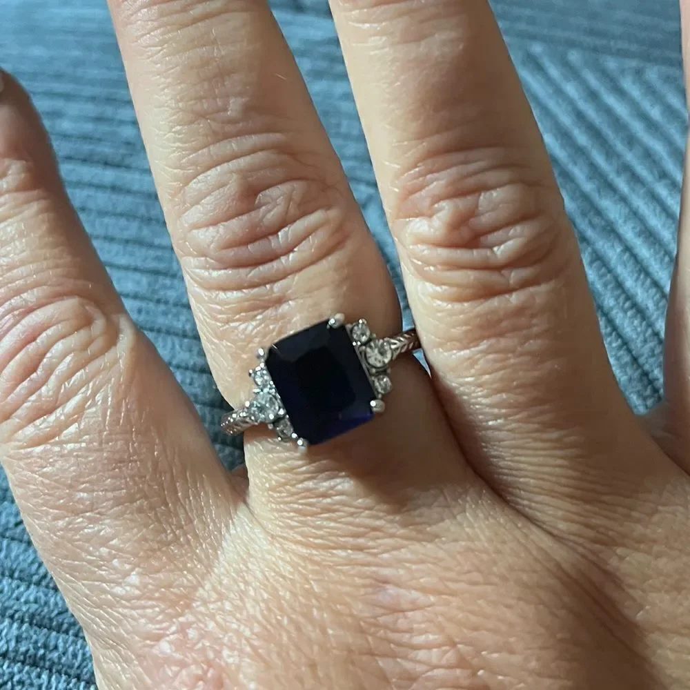The Debutant In Blue cocktail ring in silver sz 6